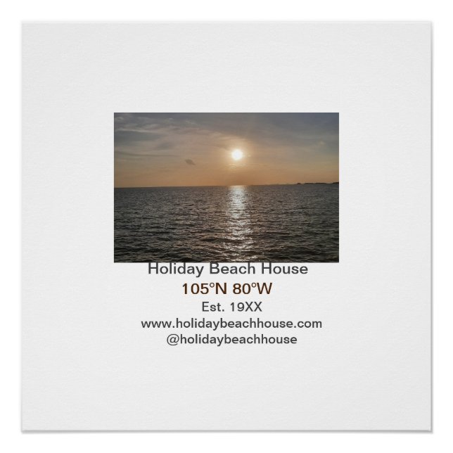 Póster Holiday beach ocean house longitude latitude est.  (Frente)