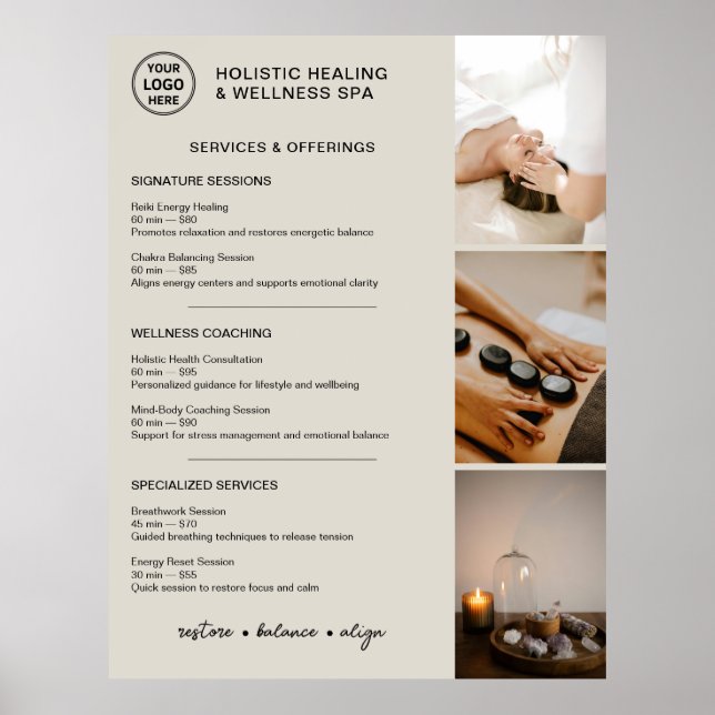 Poster Holistic Wellness Services Menu Neutral Beige (Frente)