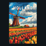 Poster Holland Netherlands Viagem Art Vintage<br><div class="desc">Design de viagem de vetor retrô holandês. A Holanda é uma região geográfica e antiga província na costa ocidental dos Países Baixos.</div>