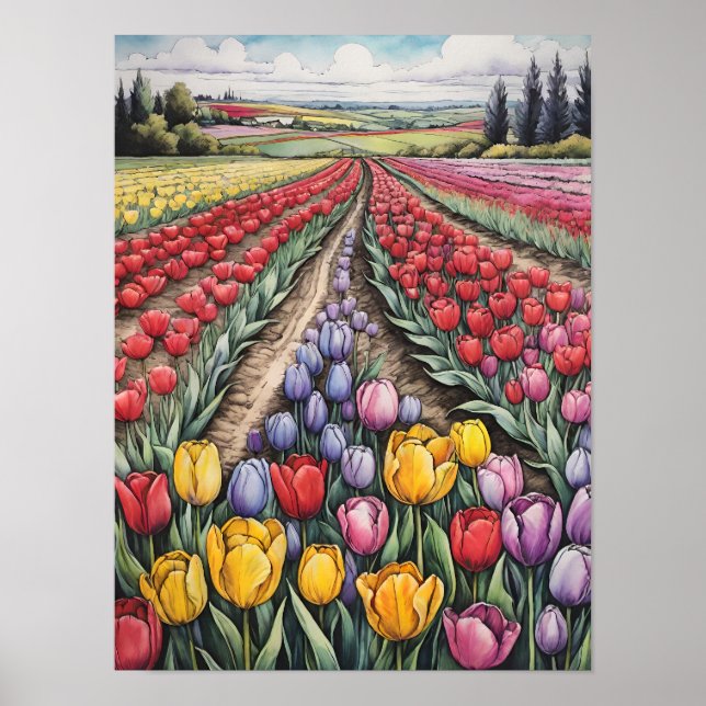 Poster Holland Tulips Field Tulip Art (Frente)