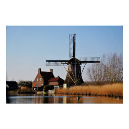 Póster Hollandse Molen aan de waterkant.