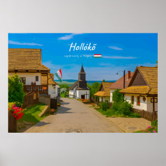 Poster Hollókő, Hungria - Rua da Aldeia Histórica