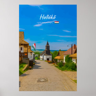 Poster Hollókő, Hungria - Rua da Aldeia Histórica