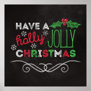 Póster Holly Jolly Christmas Rustic Chalkboard