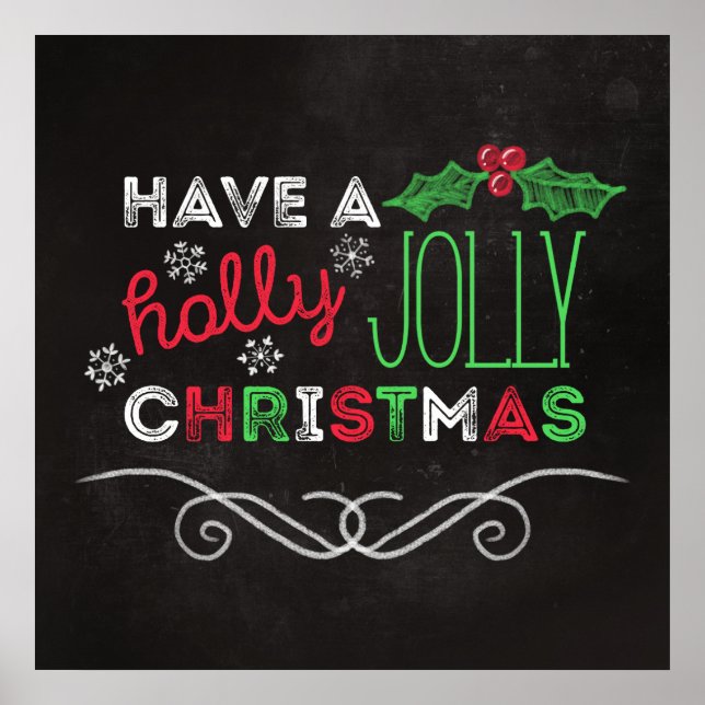 Póster Holly Jolly Christmas Rustic Chalkboard (Frente)