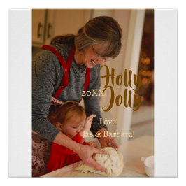 Póster Holly Jolly family holiday photo beige year naboho