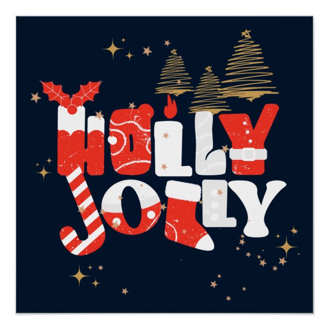 Póster Holly Jolly Red White Dourado Poster de inverno (Frente)