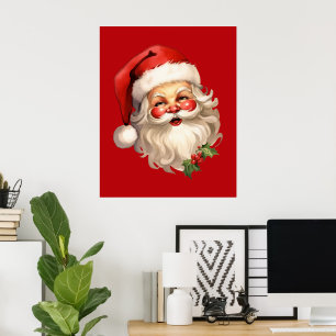 Poster Holly Jolly Santa Claus Retro Style