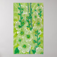 Hollyhock Mallow Malva Flor Colagem Floral Verde