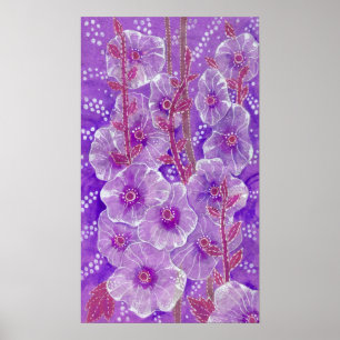 Poster Hollyhock Mallow Malva Purpe Floral Violeta