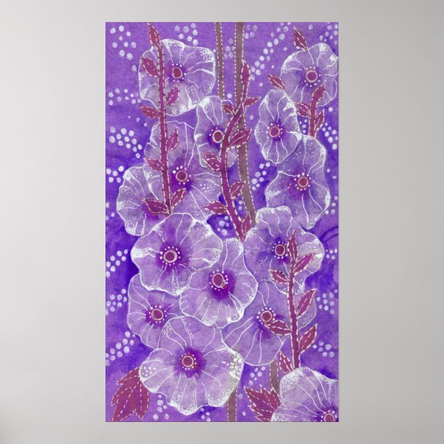 Poster Hollyhock Mallow Malva Purpe Floral Violeta (Frente)