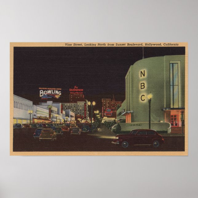 Poster Hollywood, CA - Rua Vinha de Sunset (Frente)