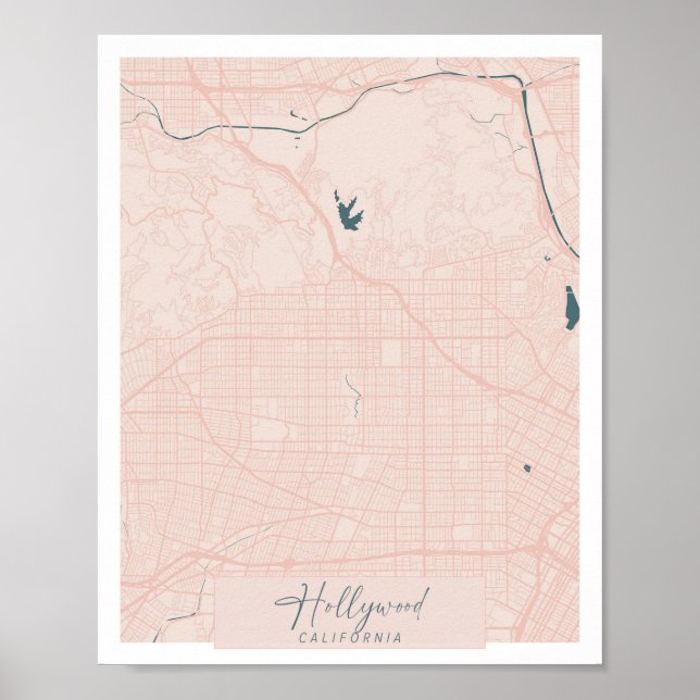 Poster Hollywood California Pink and Blue Cut Script (Frente)