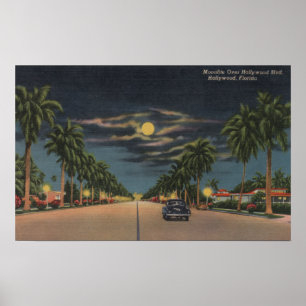 Póster Hollywood, FL - opinião do luar sobre Hollywood