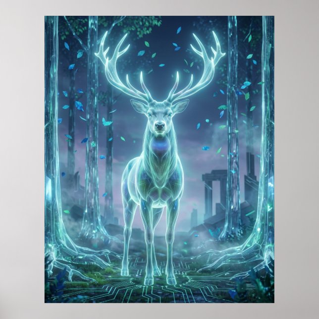 Poster Holograma Cervo Floresta Elétrica (Frente)