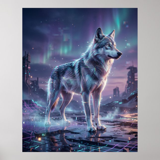 Poster Holograma Glitch Terra Desolada Lobo (Frente)