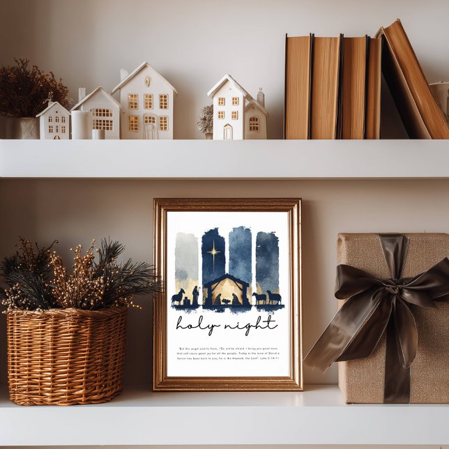Poster Holy Night Watercolor Nativity Christian Christmas (Criador carregado)