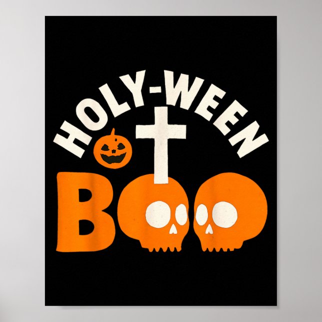 Poster Holy-ween Boo Cruz Cristã de Halloween e Caveira  (Frente)