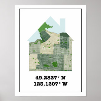 Poster Home Map do Vancouver Colorido Personalizado com C