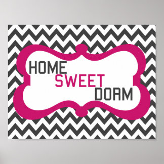 Póster Home Sweet Dorm Cinza & Pink Chevron Wall Art Impr