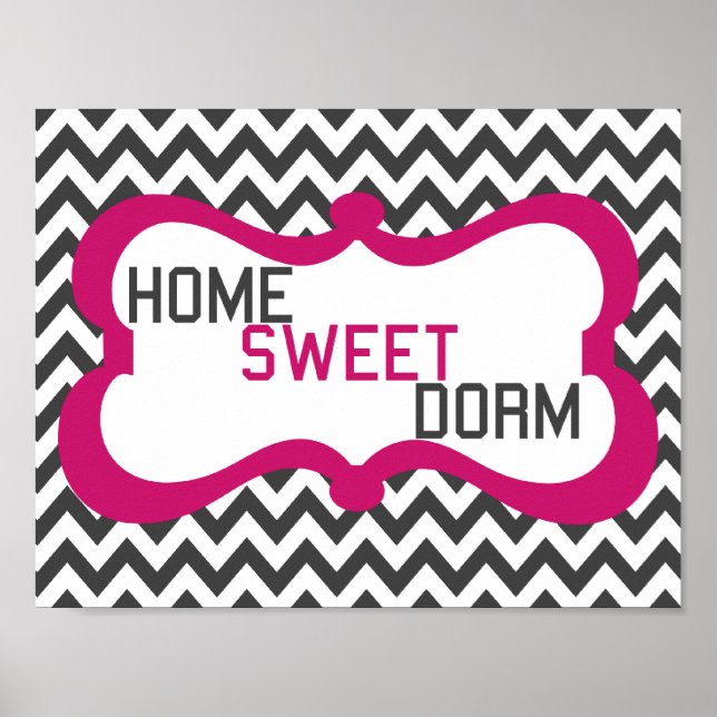 Póster Home Sweet Dorm Cinza & Pink Chevron Wall Art Impr (Frente)