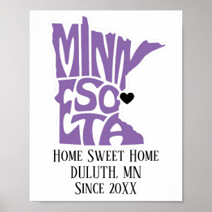 Poster Home Sweet Home Duluth, MN Purple State Map