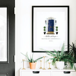 Poster Home Sweet Home Family Navy Blue Watercolor Door