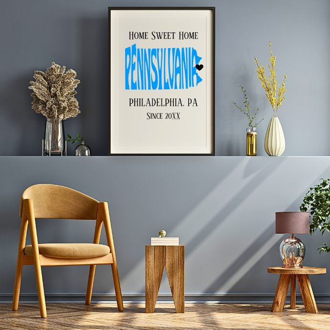 Poster Home Sweet Home Philadelphia PA Blue State Map (Criador carregado)