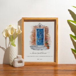 Poster Home Sweet Home Watercolor Red Brick & Blue Door