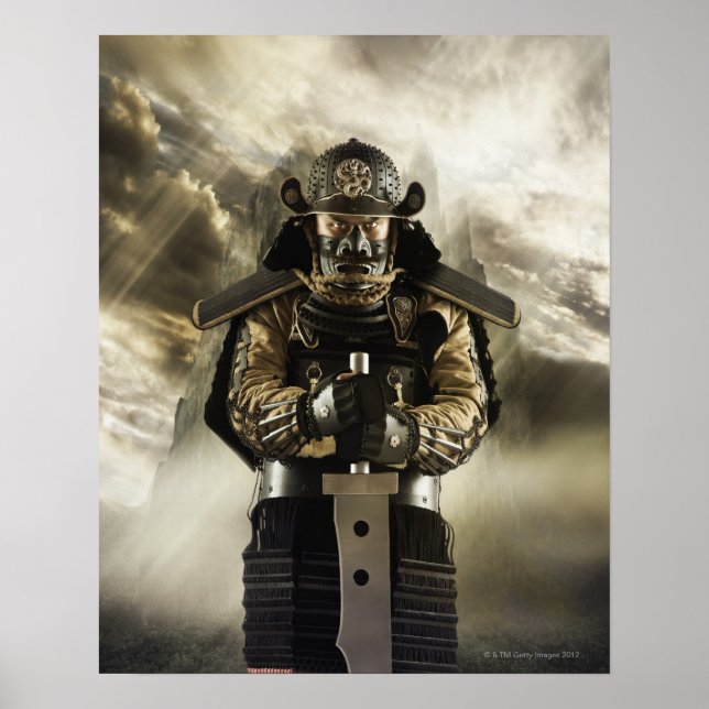 Poster Homem asiático na armadura samurai (Frente)