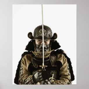 Póster Homem asiático que veste a armadura do samurai