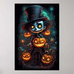 Poster Homem Caluco e Pumpkins Halloween