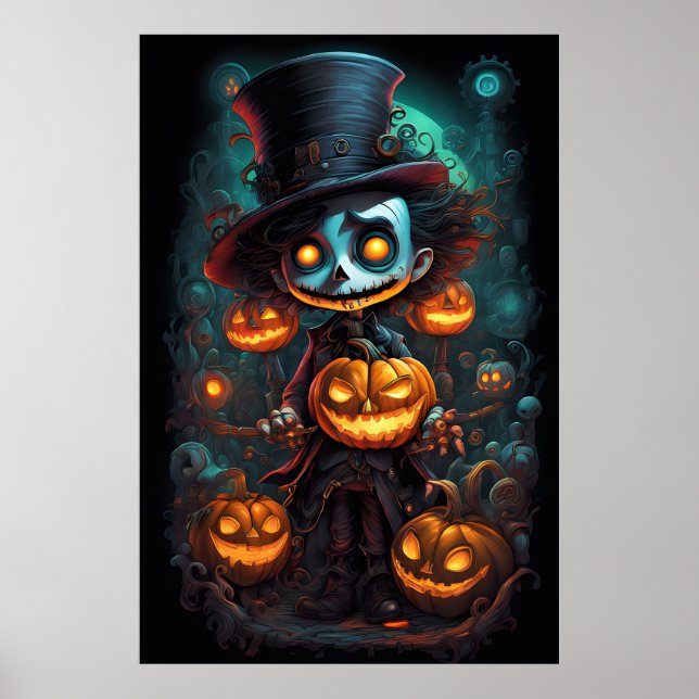 Poster Homem Caluco e Pumpkins Halloween (Frente)