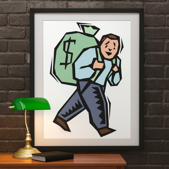 Poster Homem Carregando Grande Saco de Dinheiro (Criador carregado)