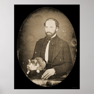 Póster Homem com Daguerreotype 1854 do gato