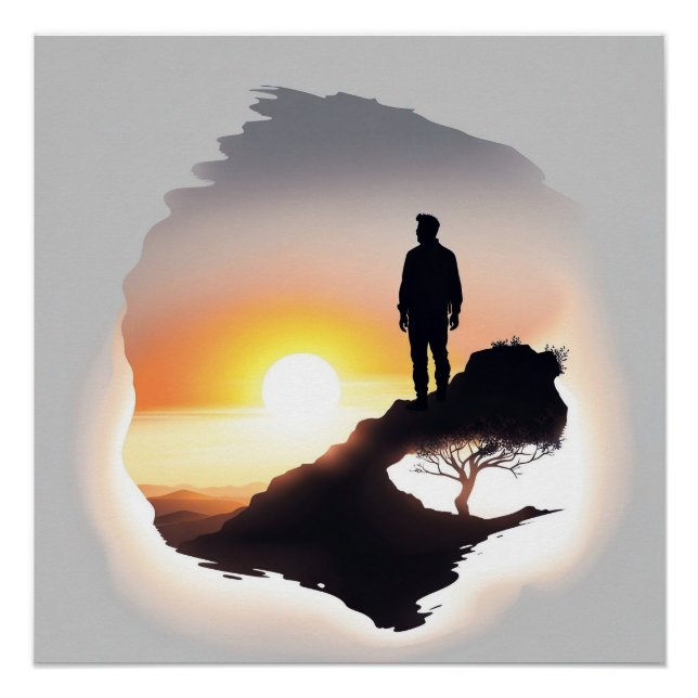 Póster Homem contemplando o nascer do sol (Frente)