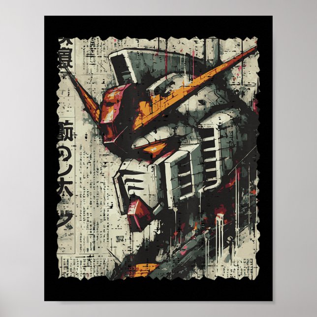 Poster Homem de Arte de Animação com Cabeça de Mecha Robô (Frente)