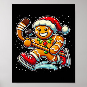 Poster Homem de Biscoito de Gengibre Hóquei no Gelo Natal