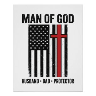 Póster Homem de Deus Cruz Patriótica Camisa Cristã Design