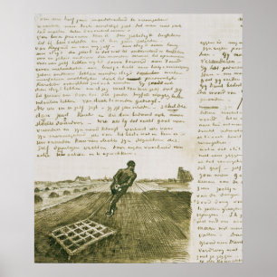 Póster Homem de Vincent van Gogh   que puxa uma grade