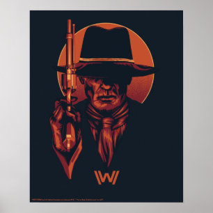 Poster Homem de Westworld   no preto com revólver