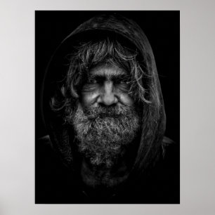 Poster Homem desabrigado e insolúvel em preto e branco