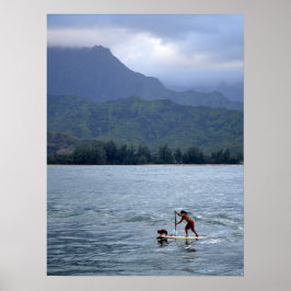 Poster Homem e Cachorro em Paddleboard em Hanalei Bay