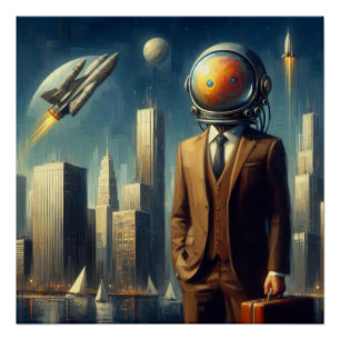 Póster Homem espacial surrealista