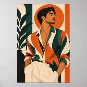 Poster Homem Estiloso em Arte de Parede Geométrica Laranj