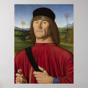 Poster Homem Forte com cravo rosa (Arte Renascentista)