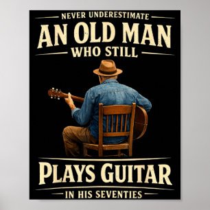 Poster Homem guitarrista acústico de 70 anos vintage