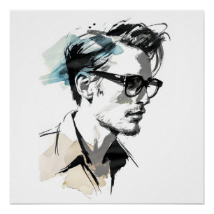 Póster Homem Hipster Desenhando