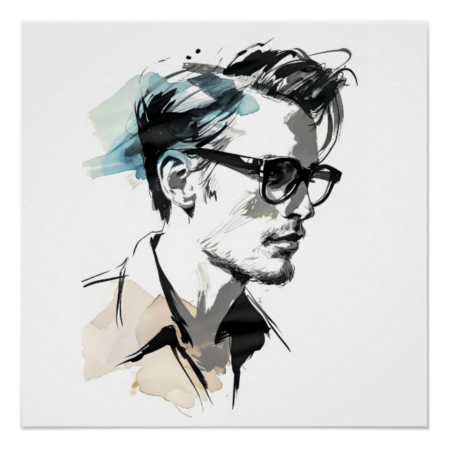 Póster Homem Hipster Desenhando (Frente)