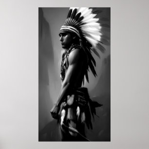 Poster Homem Indiano Branco Preto Monocromático
